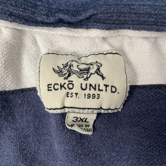 Ecko Unltd Mens Polo Shirt 3XL Striped Blue & White Cotton Casual Short Sleeve - Picture 7 of 9